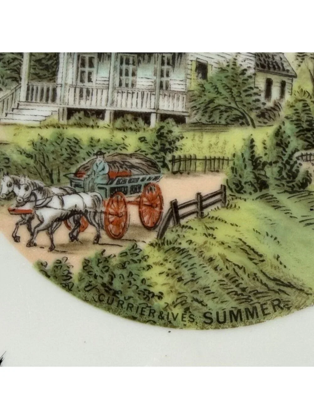 Currier & Ives Decorative Plate With Gold Trim - Summer Scene - Japan
